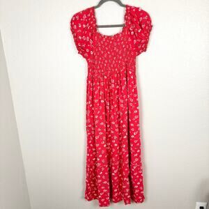 Violet Skies Junior's Size XL Bright Red Micro Floral Puff Sleeve Maxi Dress